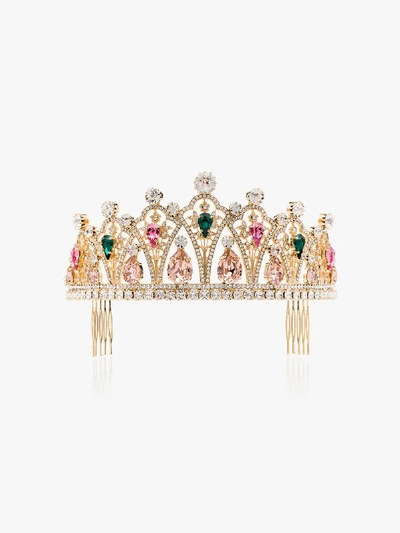 Shop Dolce & Gabbana Pink Crystal Embellished Tiara In Gold
