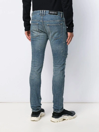 Shop Balmain Distressed Skinny Denim Jeans