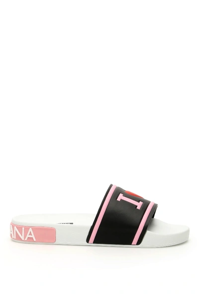 Shop Dolce & Gabbana Barth Slides In Nero Rosa Bianco (black)