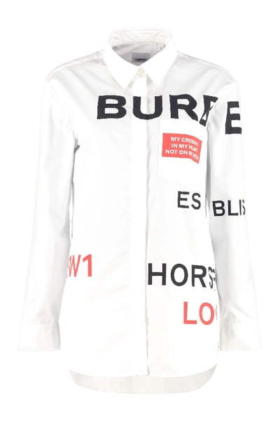 Shop Burberry Long Sleeve Cotton Shirt In White