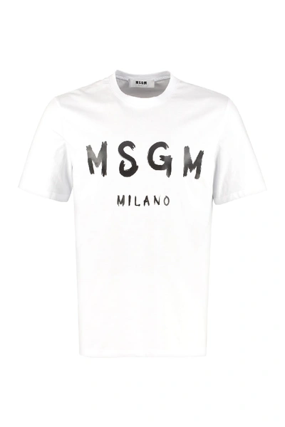 Shop Msgm Crew-neck Cotton T-shirt In White