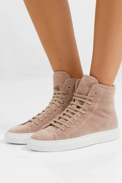 Shop Common Projects Tournament Shearling-lined Suede High-top Sneakers In Beige