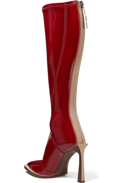 Shop Fendi Glossed-neoprene Knee Boots In Claret