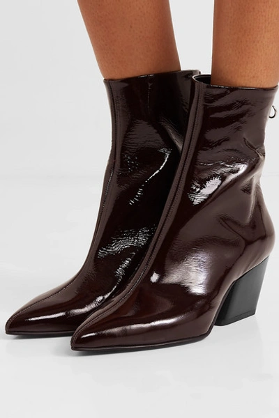 Shop Aeyde Dahlia Crinkled Patent-leather Ankle Boots In Burgundy