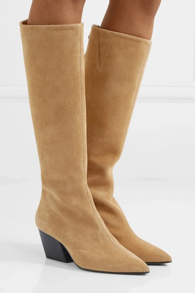 Shop Aeyde Harper Suede Knee Boots In Sand