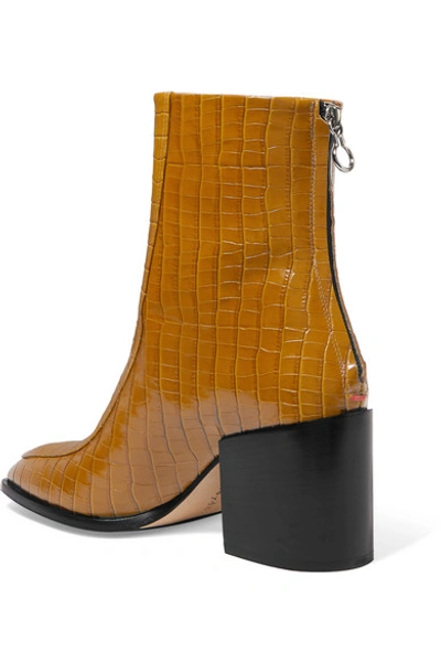 Shop Aeyde Lidia Glossed Croc-effect Leather Ankle Boots In Mustard