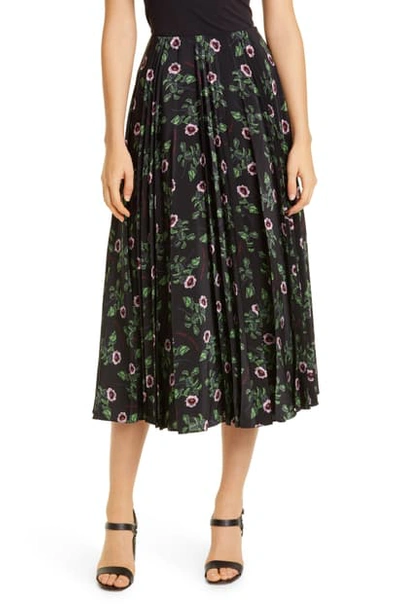 Shop Valentino Floral Pleated Silk Maxi Skirt In Nero Multicolor