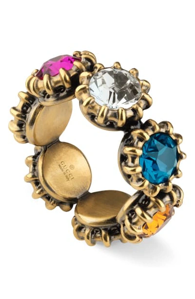Shop Gucci Multicolored Crystal Ring In Gold