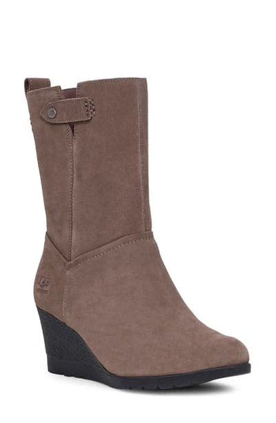 Shop Ugg Potrero Waterproof Wedge Bootie In Mole Suede