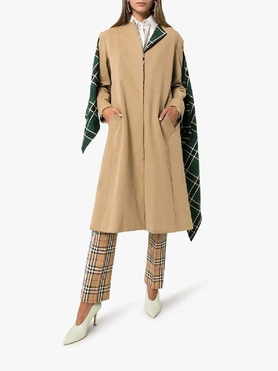 Shop Rosie Assoulin Check Shawl Cotton Coat In Brown