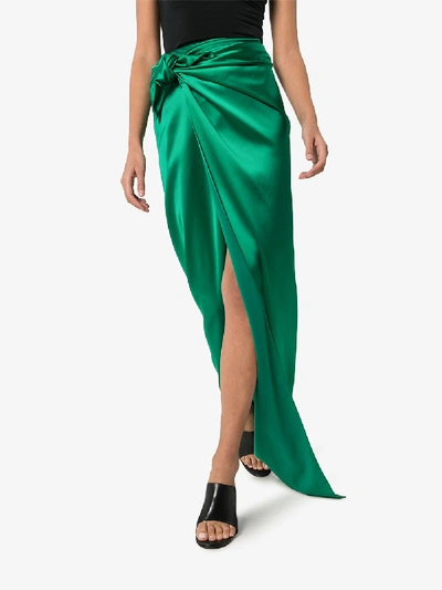 Shop Balenciaga Wrapped Satin Maxi Skirt In Green