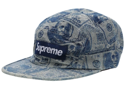 Pre-owned Supreme  100 Dollar Bill Camp Cap Blue