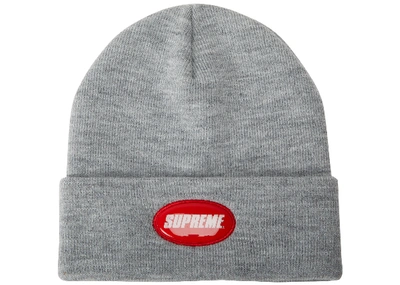 Pre-owned Supreme  Rubber Patch Beanie Heather Grey
