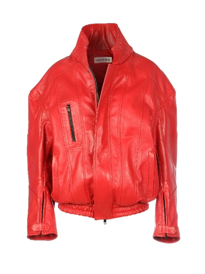 Balenciaga Red Leather Bb Biker Jacket | ModeSens