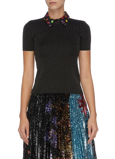 Shop Alice And Olivia 'aster' Graphic Print Collar Knit Top