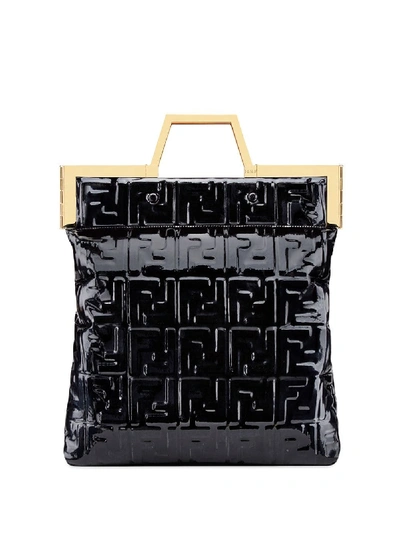 Shop Fendi Leather Shopping Bag In Black