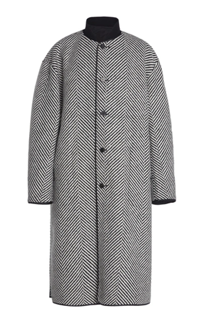 Shop Haider Ackermann Reversible Herringbone Wool Coat In Black/white