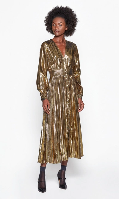 Shop Equipment Macin Silk &amp; Metallic Dress In Metallic Gold