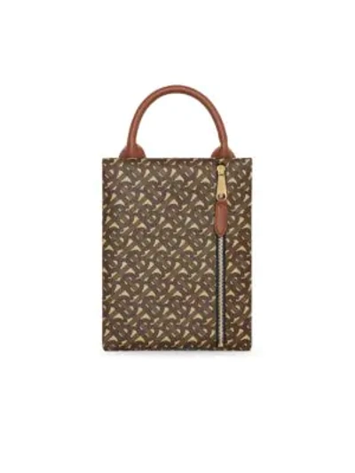 Shop Burberry Tb Monogram-print Canvas Tote In Bridle Brown