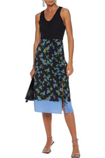 Shop Altuzarra Woman Felice Lace-up Floral-print Silk Crepe De Chine Skirt Black