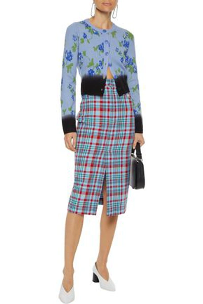 Shop Altuzarra Woman Zannone Cropped Floral-intarsia Wool Cardigan Light Blue