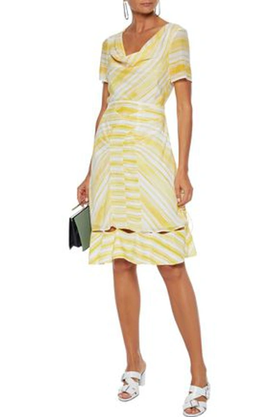 Shop Altuzarra Lucia Cutout Draped Striped Silk Crepe De Chine Dress In Bright Yellow