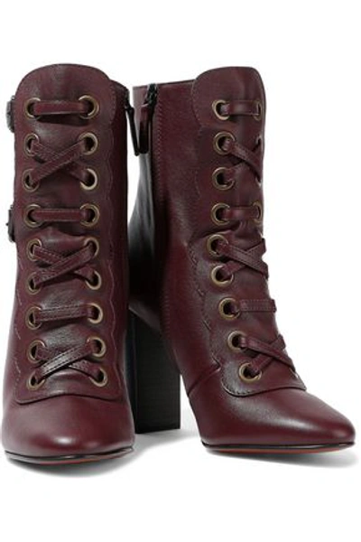 Shop Chloé Woman Orson Buckled Leather Ankle Boots Burgundy