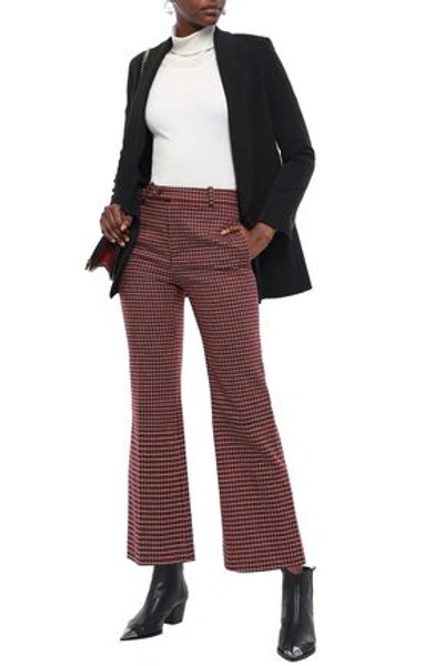 Shop Chloé Woman Checked Wool-blend Tweed Bootcut Pants Crimson