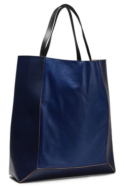 Shop Marni Woman Glossed And Smooth-leather Tote Royal Blue