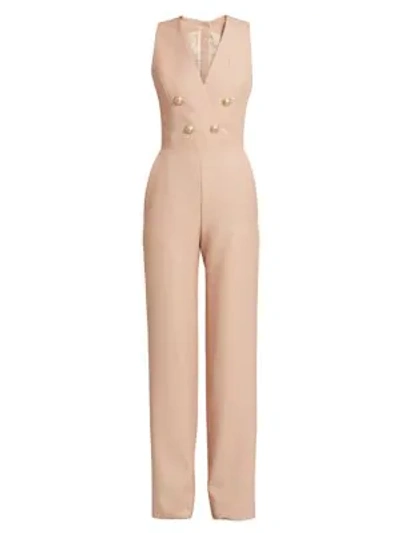 Shop Balmain Double Breasted Wide-leg Jumpsuit In Beige Rose