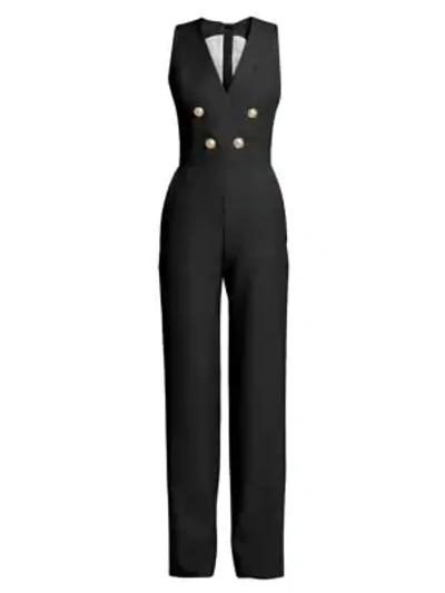 Shop Balmain Women's Double Breasted Wide-leg Jumpsuit In Black