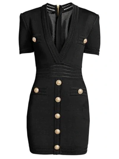 Shop Balmain Women's Short-sleeve Plunge Bodycon Dress In Black