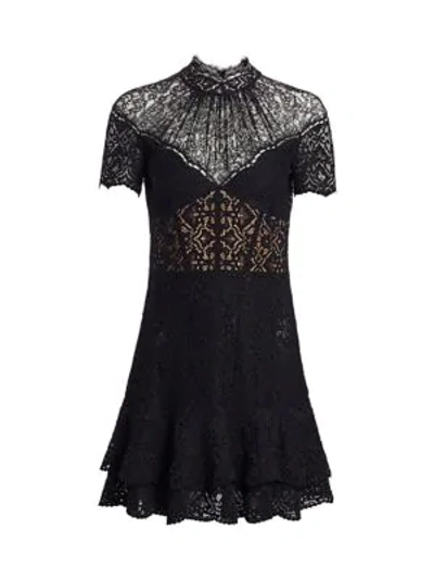 Shop Jonathan Simkhai Multimedia Corded Lace Mini Ruffle A-line Dress In Black