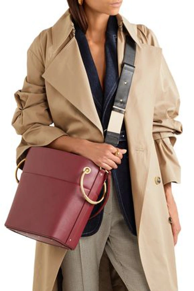 Shop Chloé Woman Roy Medium Leather Bucket Bag Burgundy