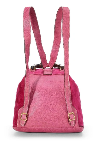 Pre-owned Gucci Pink Suede Bamboo Backpack Large