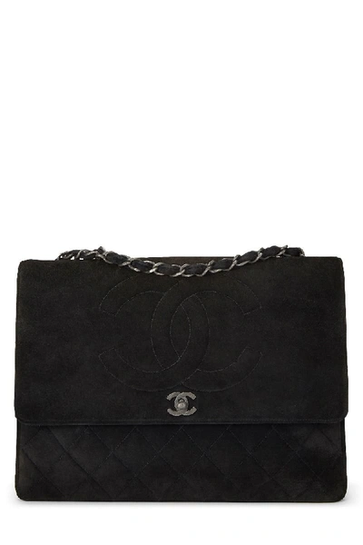 Pre-owned Chanel Black Quilted Suede 'cc' Flap Maxi