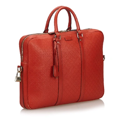 Pre-owned Gucci Diamante Leather Briefcase In Red