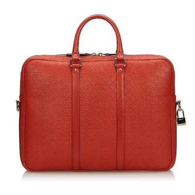 Pre-owned Gucci Diamante Leather Briefcase In Red