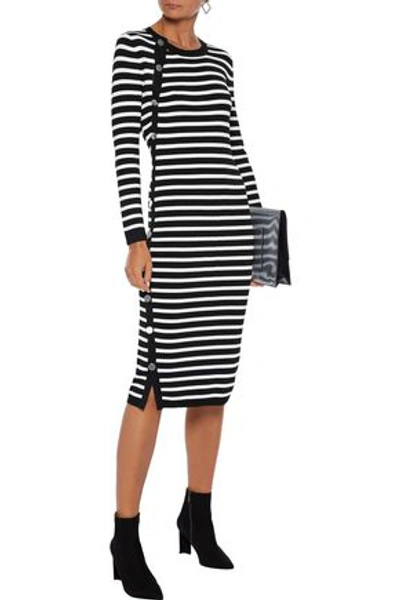 Shop Altuzarra Woman Arzel Button-detailed Striped Stretch-knit Dress Black