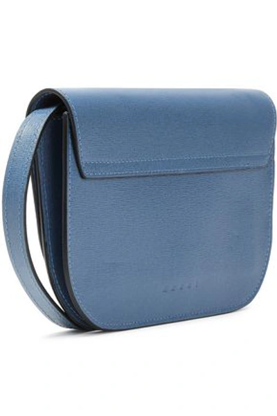 Shop Marni Textured-leather Shoulder Bag In Azure