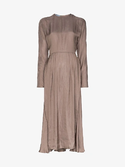 Shop Prada Womens Neutrals High Neck Spilt Midi Dress