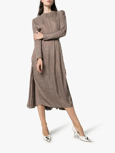 Shop Prada Womens Neutrals High Neck Spilt Midi Dress