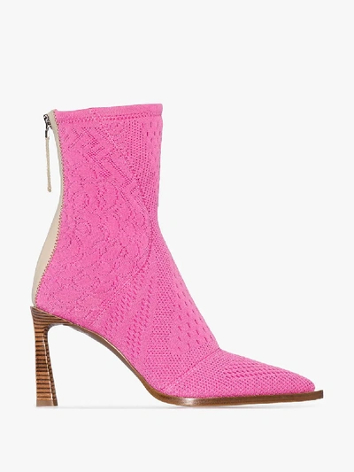 Shop Fendi Pink Fframe 85 Jacquard Ankle Boots