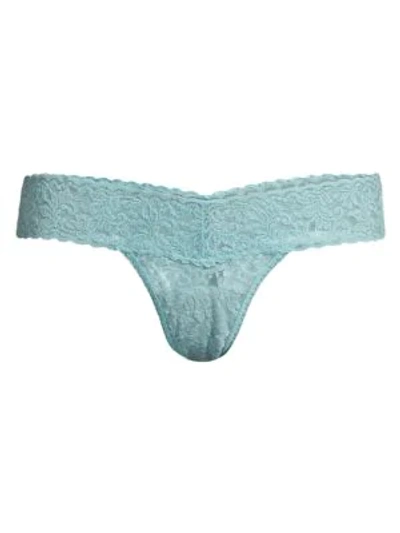 Shop Hanky Panky Low-rise Lace Thong In Duck Egg  Blue