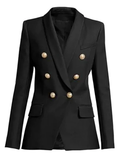 Shop Balmain Double-breasted Wool Tuxedo Jacket In Black