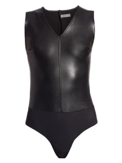 Shop Commando Women's Faux Leather Sleeveless Bodysuit In Black