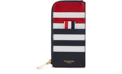Shop Thom Browne 4-bar Zipped Leather Wallet In Rwbwht