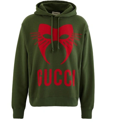 Shop Gucci Manifesto Cat Hoodie In Green Mix
