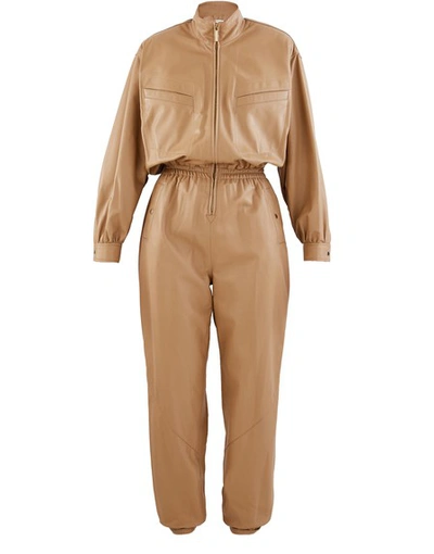 Shop Zimmermann Espionage Leather Jumpsuit In Sand