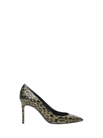 Shop Saint Laurent Anja Pumps In Patent Leather With A Leopard Print In Marrone